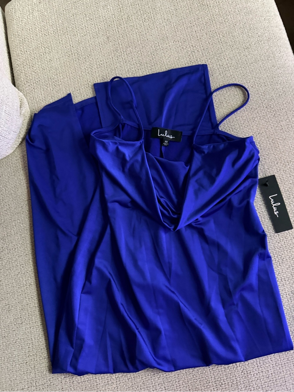 Lulus Royal Blue Satin Cowl Neck Maxi Dress – XS – NWT
